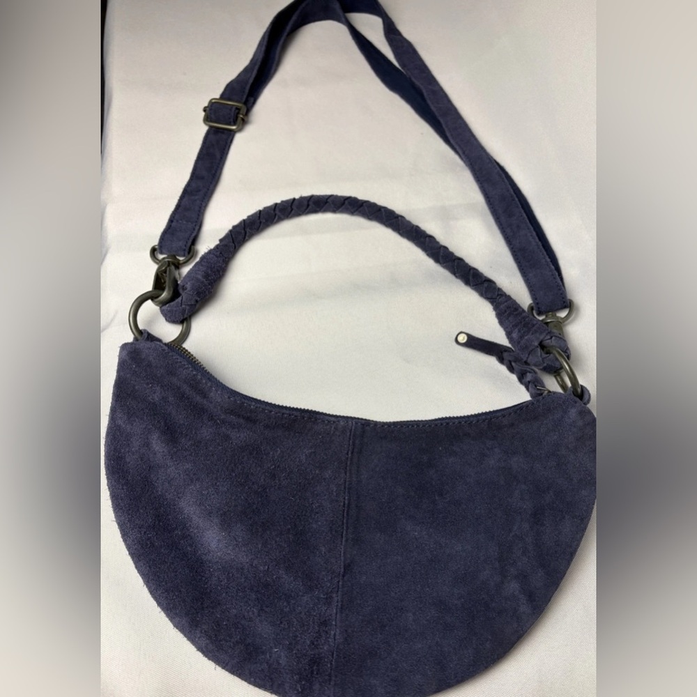 Free People Blue Suede Sling Bag  🦋Crossbody Strap + Braided Shoulder Strap